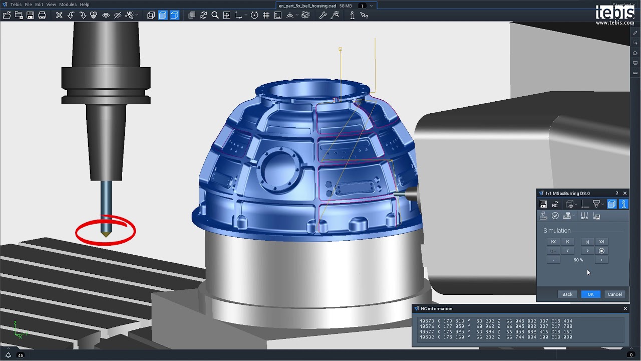 Tebis CAD/CAM for 5-axis simultaneous deburring - YouTube