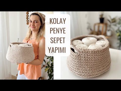 EN KOLAY PENYE İPTEN SEPET YAPIMI 🌸 ÖRGÜ SEPET YAPIMI #crochet