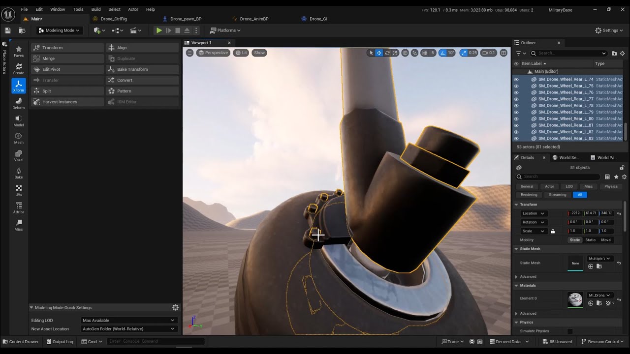 Modified Static Mesh and convert to Skeletal mesh in unreal 5.4 - YouTube