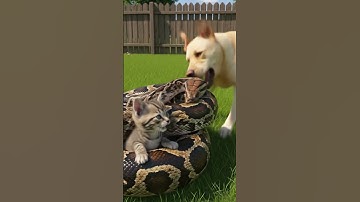 Saving Cat from Large Python Attack – Terrifying Rescue! #kitten #puppy #wildlife