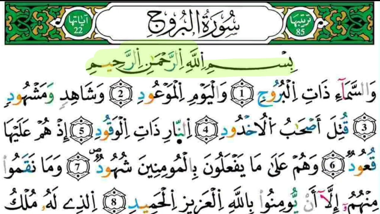 سورة البروج برواية ورش عن نافع || مكررة 4 مرات || للشيخ الحصري