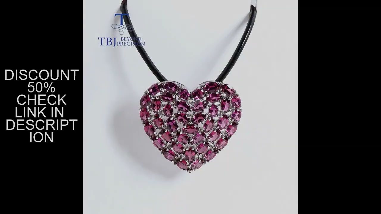 Gorgeous romantic heart-shaped natural Rhodolite garnet pendant necklace for women's anniversary wed