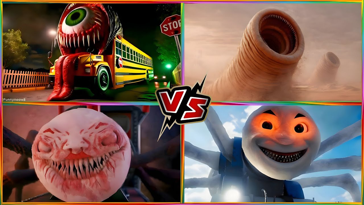 Choo choo Charles Vs School Bus Vs Cursed Thomas Vs Erosion Worm | Tiles Hop 4K EXE | Tiles Hop!