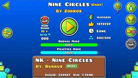 [GD] "Nine Circles" by Zobros (Daily level) (All Coins) | Geometry Dash 2.113