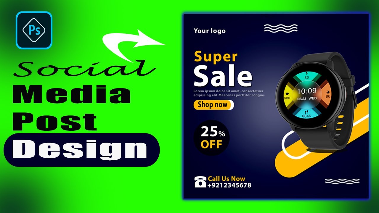 How to make social media post design in Photoshop | social media post design | Awais Designs