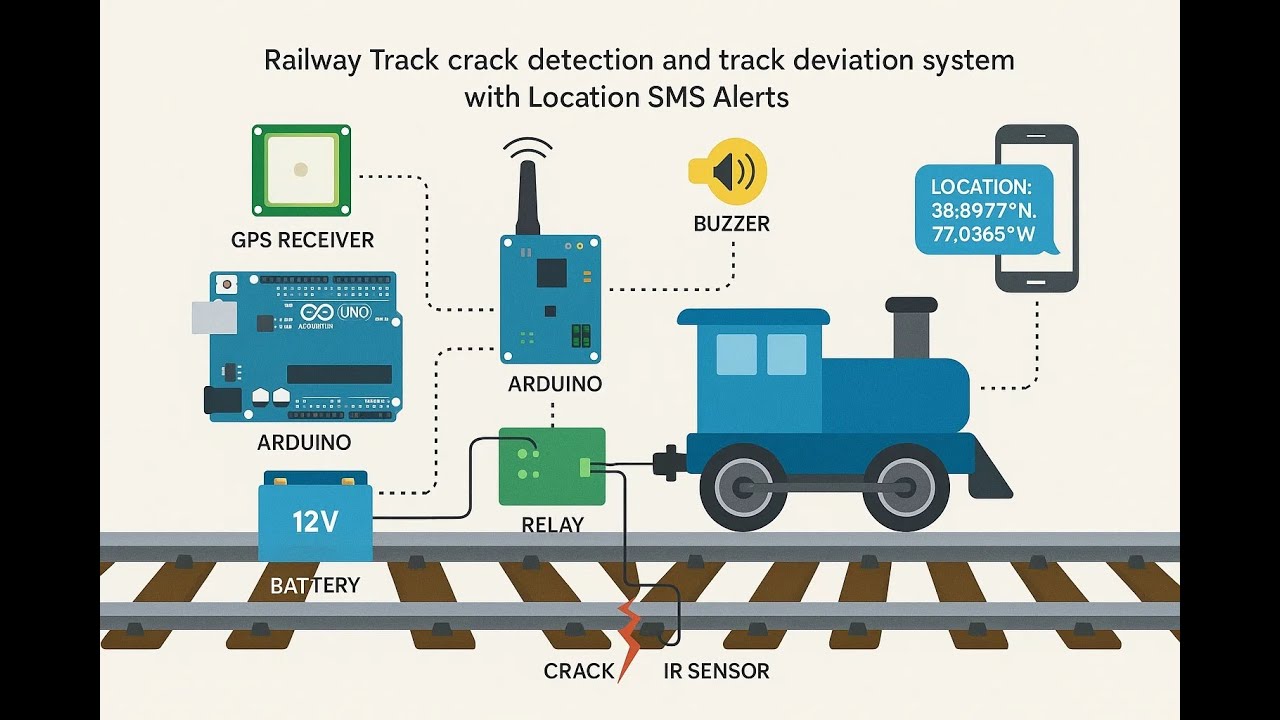 Railway Track crack detection and track deviation system with Location SMS Alerts