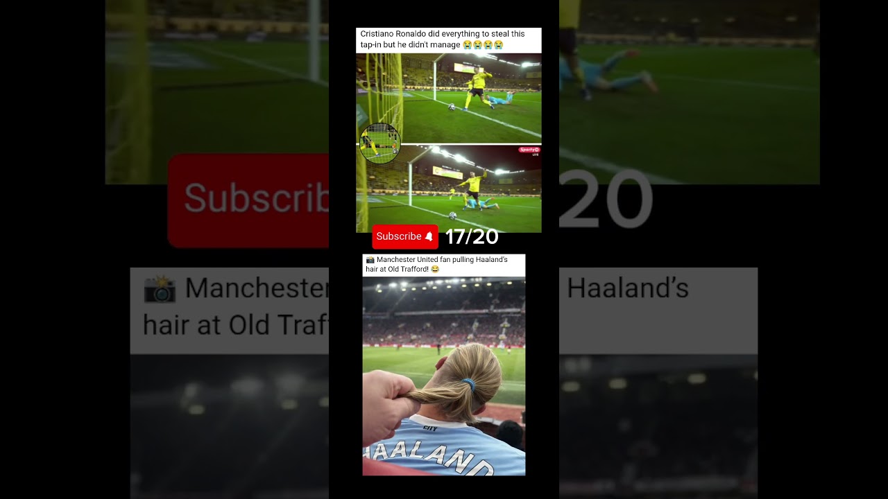 Ronaldo didnt get the Tap-in! Man Utd fan pulling Haaland's hair #manutd #football #cr7 #haaland