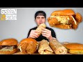 MUKBANG BURGER & FRIED Chicken BURRITOS! + Bacon Burger, Fried Chicken Sandwich + Golden State LA