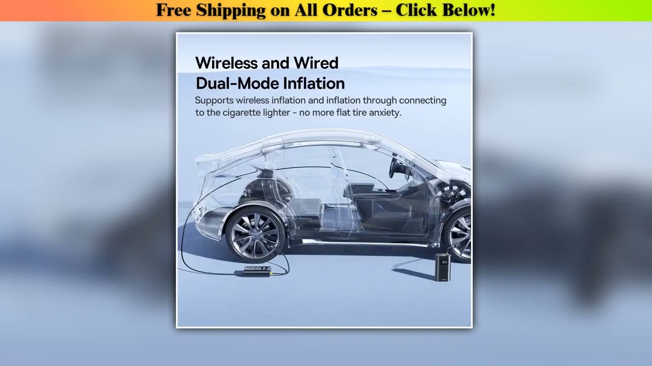 Baseus 2 in 1 Car Air Pump Wired/Wireless Car Air Compressor Dethable Flashlight 6000mAh Portable