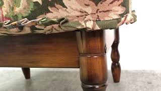 □Karimoku カリモク コロニアル オットマン スツール 花柄 緑 足置き チェア ソファ 椅子 いす イス 布張り グリーン □22080302