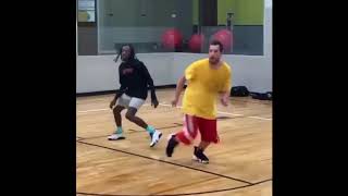 Adam Sandler getting MAD buckets and dropping DIMES at basketball game