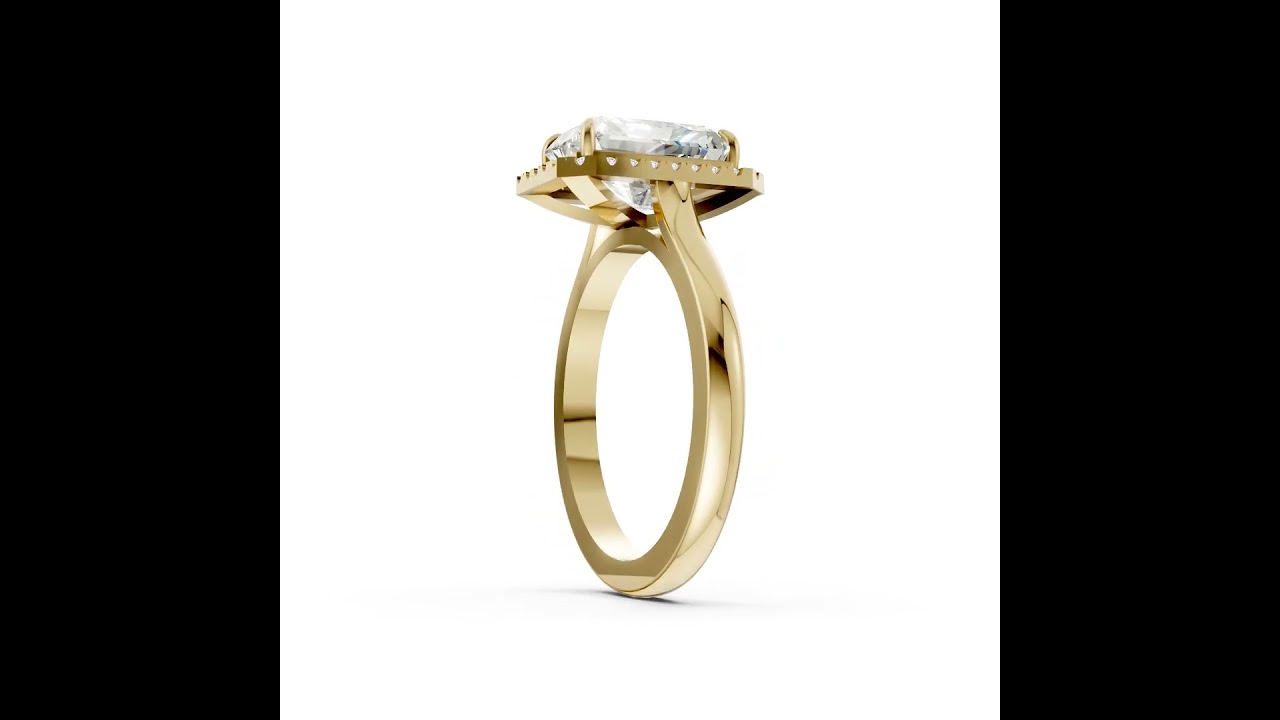 Radiant Brilliant Cut Halo Diamond Cathedral Shank Ring