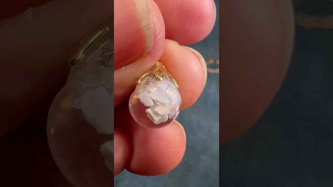 14k Gold Australian Subtle "Floating OPAL" Snow Globe Earrings *Video*