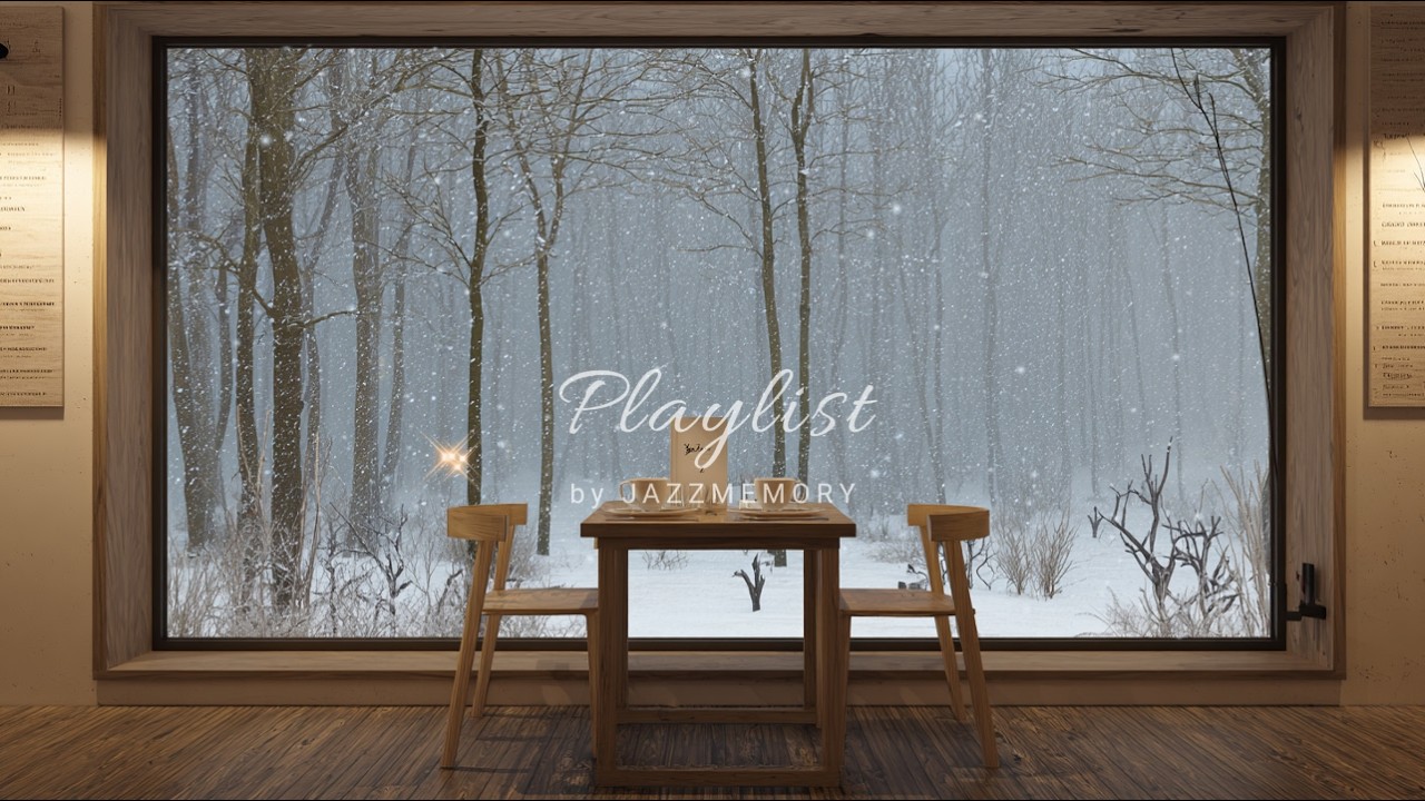 [playlist] Слоу-джаз в кафе с видом на заснеженный лес | Теплый и спокойный | JazzMemory