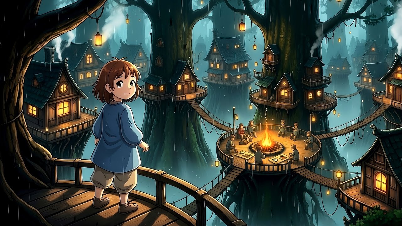 A Cozy Rainy Day in the Treehouse Village | Ghibli-Style Video 🌧️