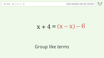 Linear equation with one unknown: Solve 2x+4=x-6 step-by-step solution