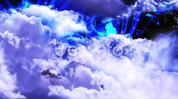 Flying Through Abstract Blue and White Clouds with Mysterious Planet on Background | Motion