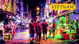 Night Ho Chi Minh City walking street Bui Vien. Binaural Audio. [4K walking tour]