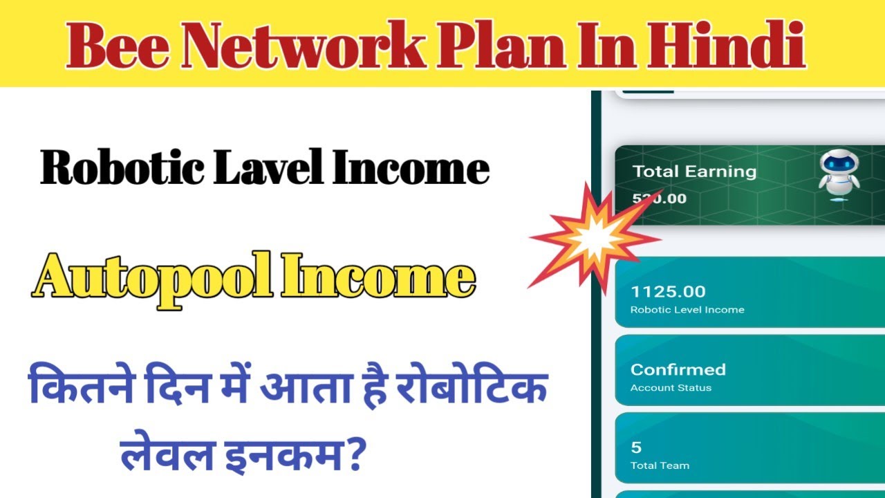 Bee Network Plan In Hindi !  रोबोटिक लेवल इनकम कितने दिन में आता है ? 