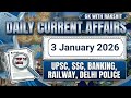 3 January 2026 Daily Current Affairs | Top 10 MCQs | UPSC, SSC, Banking, Railway | GK With Rakshit