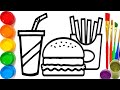 Lets learn to burger meal drawing and coloring for beginners ks art