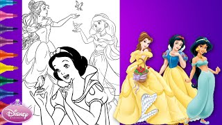 Princess Colouring Page Compilation Disney - Jasmine Snow White Belle Coloring Page - Coloring Video