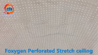 Acoustic sound-absorbing perforated stretch ceiling panel for suspended ceilings and wall cladding