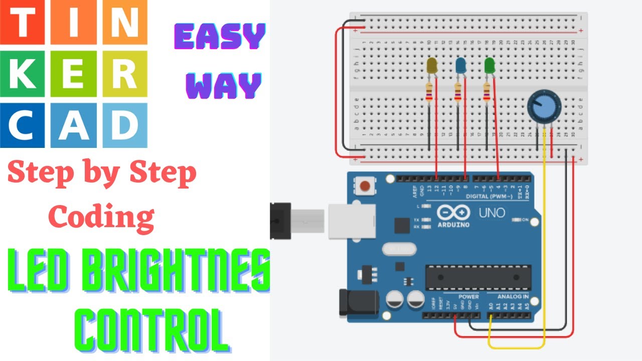 led brightness control using arduino in Tinkercad |potentiometer