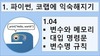 게으른 파이썬 1.04 - 변수와 메모리, 대입 명령문, 변수명 규칙