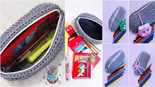 كروشيه مقلمة/مقلمه كروشيه واسعة جدا لكل ادوات المدرسة شرح سهل وبسيط للمبتدئين/Crochet Pencil Case