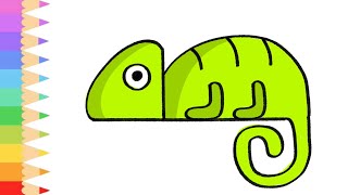 How to Draw and Color a Cute Chameleon for Kids Step by Step tutorial / Easy and cute Drawing Ideas