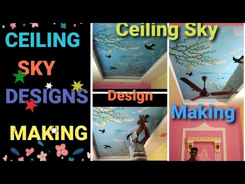 How to make ceiling sky design/Wall Fals ceiling sky design painting ...