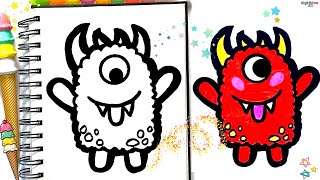 How to draw One-Eye Monster Easy Drawing! 🎨 Fun drawing for Kids &amp; Toddlers #59