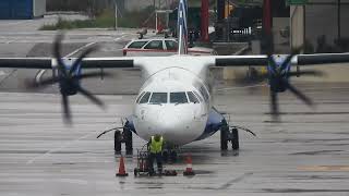 Sky Express ATR72 crosswind landing in rain
