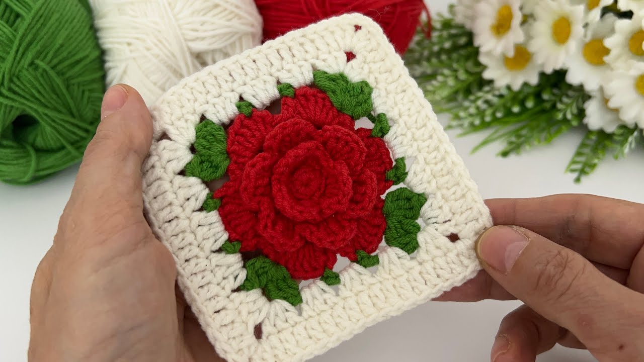 Simple AMAZING Crochet Rose Flower Granny Square Tutorial for Beginners!