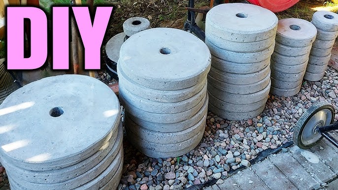 DIY concrete weights thanks to the caveman molds. Concrete reinforced with  rebar and shredded fiber. Cured for 30 days, sealed with truck bed liner  then finally painted. : r/homegym