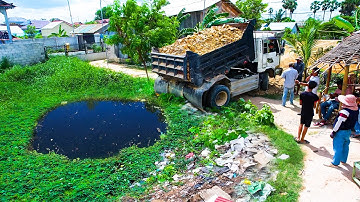 First Start A New Project!! Landfill Delete Deep Pond By Komatsu D20P And 5Ton Truck