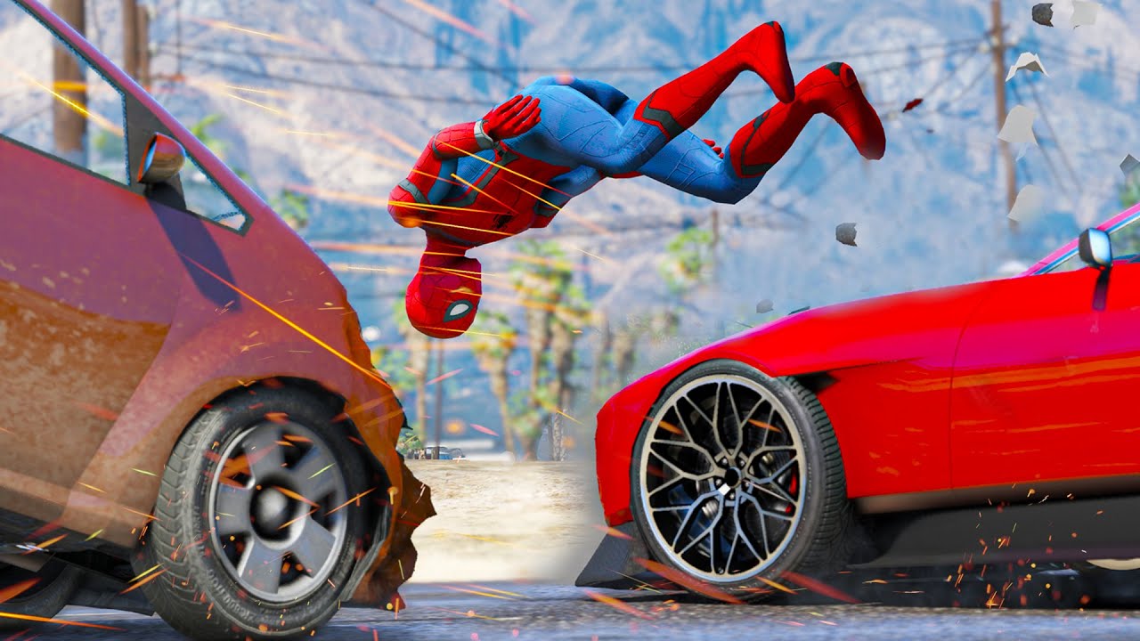 GTA 5 Spiderman Car Crashes - Spider-Man mod Gameplay #15