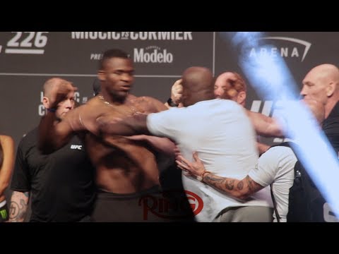 DERRICK LEWIS VS FRANCIS NGANNOU GET INTO IT AT UFC 226 WEIGH INS