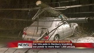 Danbury car slides into pole