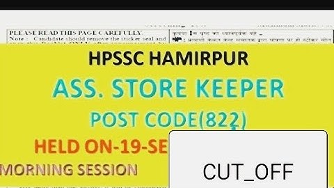 Assistant Store Keeper Post Code _822 Expected Cut Off Hpssc# Store keeper cut off 2021