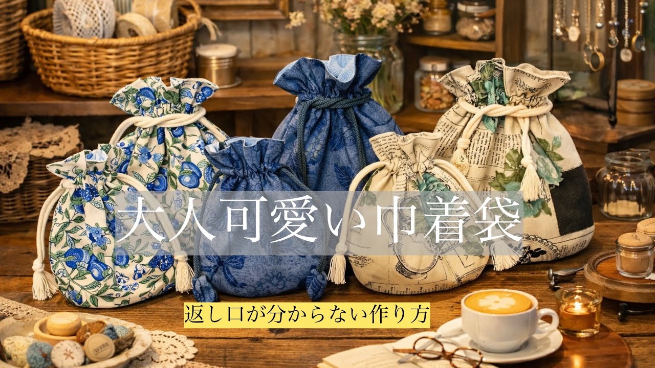 返し口が分からない裏付き巾着袋の作り方 - YouTube