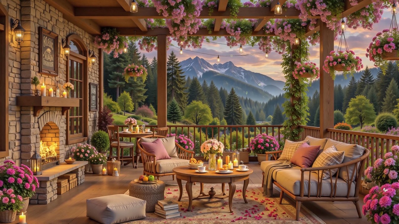 Spring Café Morning Ambience 🎹🔥☕ Calm Piano Jazz & Fireplace Sounds for Study & Relax