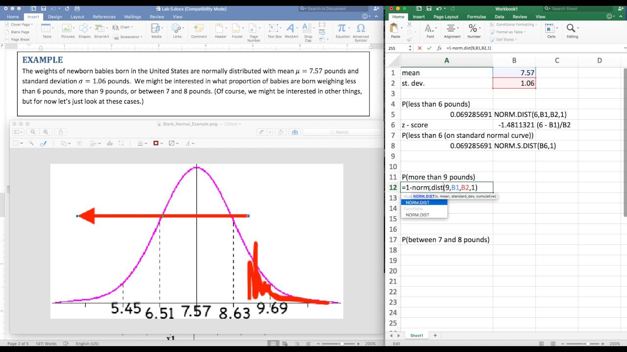 Normal Distribution on Excel Part 1 - YouTube