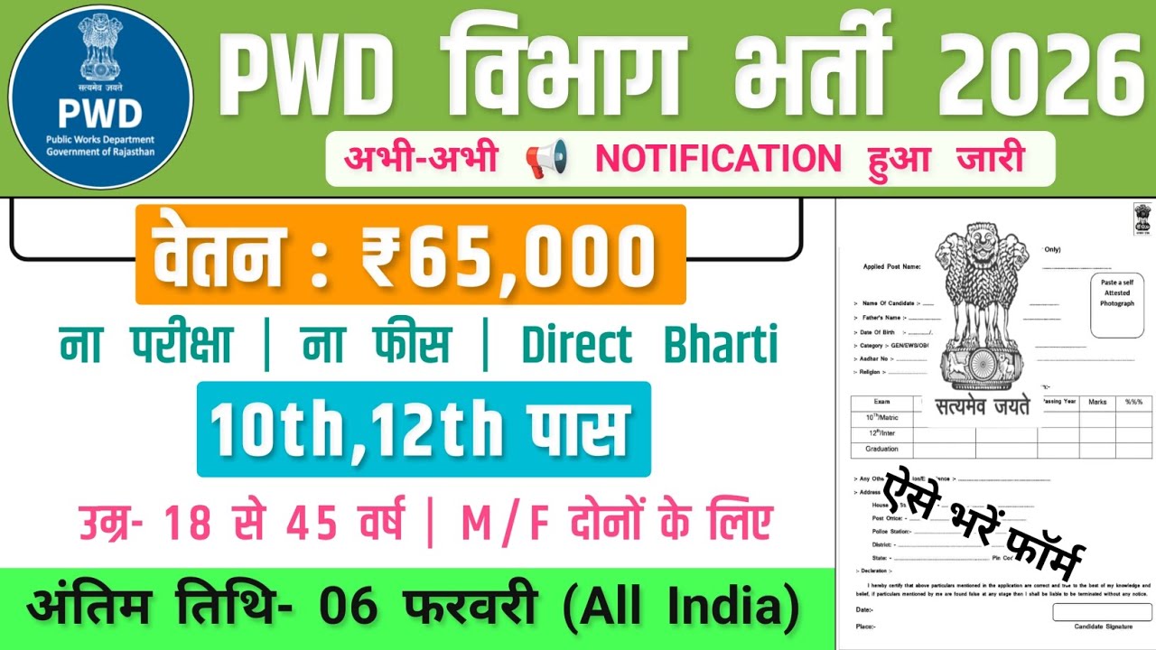 PWD विभाग भर्ती, Salary-70000 | PWD Vacancy 2026 | PWD Recruitment 2026 ...