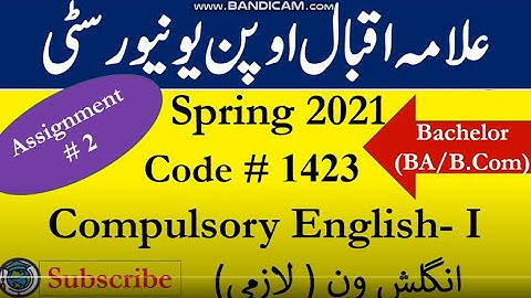 AIOU Code 1423 Solved Asignment No.2 Spring  2021 || Subject: English ( comp ) || Level: Bachelor/BA