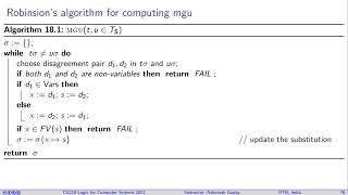 Lecture 18-3 Robinson algorithm for most general unifier