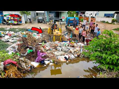 Fantastic First Start Landfill on Flooded Garbage! Use Dozer D20P Pushing & 5Ton Trucks Unload Soil