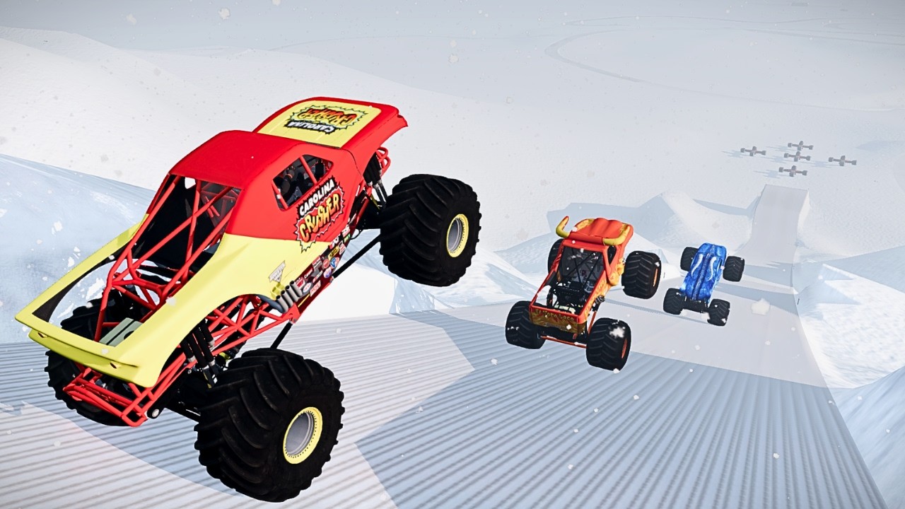Monster Truck Obstacle Course Mayhem! Spinners, Snow Ramp Jump & Epic Crash