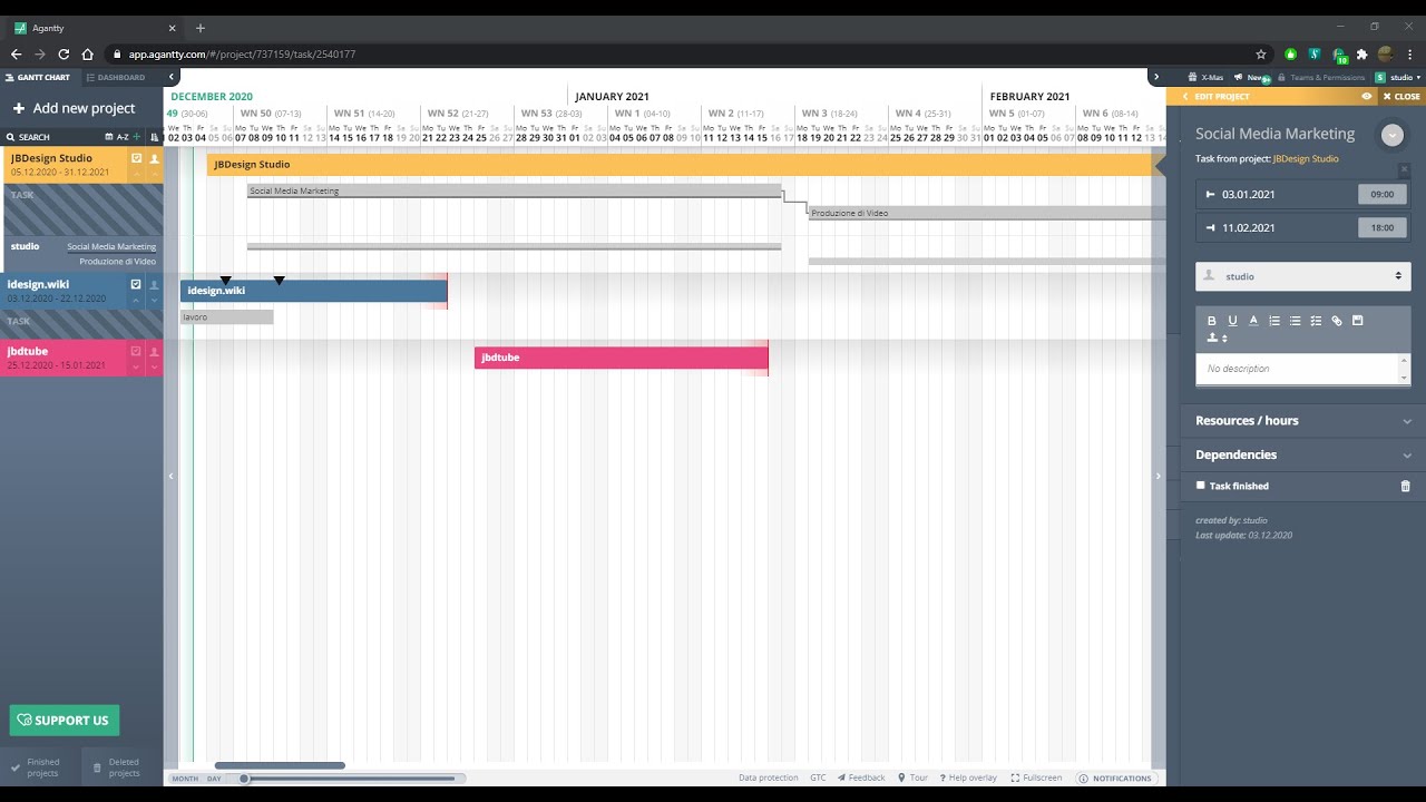 New Update Video Guida - Gestione del Progetto Gratis con Agantty, Attività, Risorse, Diagramma Gantt Chart
